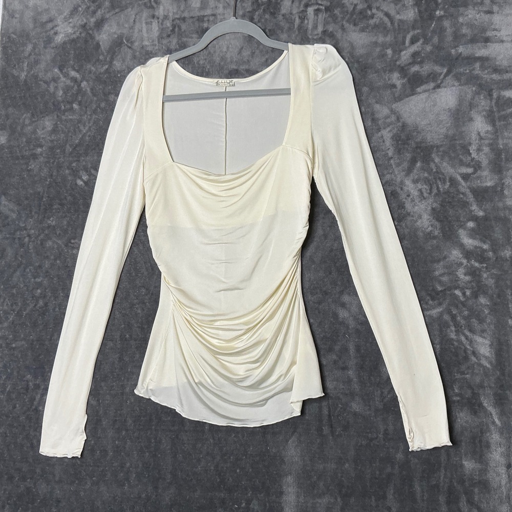 Intimately Free People Ivory Ruched Long Sleeve Square Neck Cowl Top Medium